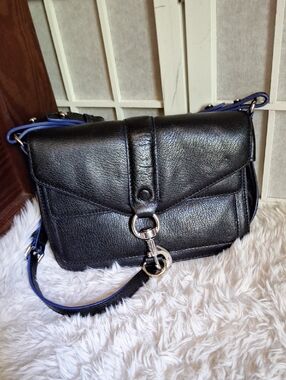 Rebecca Minkoff Black/blue Leather Crossbody Bag with Silver Hardware